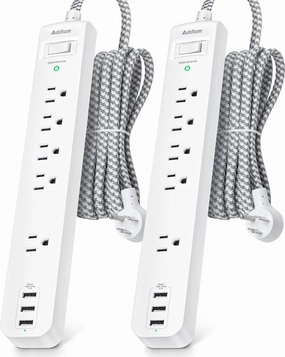 Surge Protector Power Strip - 10 FT Long Extension Cord with 5 Widely AC Outlets 3 USB Ports, Flat Plug with Overload Surge Protection for Home, Office, Dorm Essentials (2 Pack) power cord,hi-fi power cable,AC power lead,
