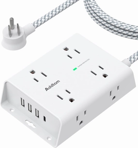 Surge Protector Power Strip - 8 Widely Outlets with 4 USB Ports(1 USB C Outlet), Addtam 3-Side Outlet Extender Strip with 5Ft Extension Cord, Flat Plug, Wall Mount for Dorm Home Office, ETL Listed power cord,hi-fi power cable,AC power lead,