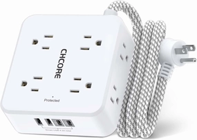 Surge Protector Power Strip - CHCORE 5Ft Braided Extension Cord with 8 Outlets with 4 USB (2 USB C) Charging Ports, Flat Plug Multi Plug Outlet Extender Charging Station for Home Office, ETL, White power cord,hi-fi power cable,AC power lead,