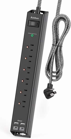 Surge Protector Power Strip - Extension Cord with 6 AC Outlets 4 USB (2 USB-C Ports), Flat Plug with Overload Surge Protection, Wall Mount, 5ft, Outlet Extender for Home Office Dorm Room Essentials power cord,hi-fi power cable,AC power lead,