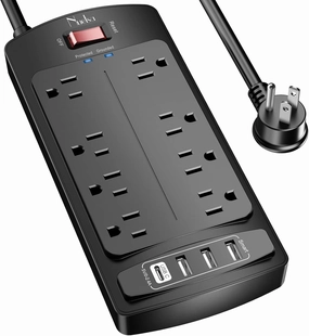 Surge Protector Power Strip - Nuetsa Flat Plug Extension Cord with 8 Outlets and 4 USB Ports, 6 Feet Power Cord (1625W/13A), 2700 Joules, ETL Listed, Black power cord,hi-fi power cable,AC power lead,