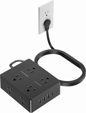 Surge Protector Power Strip, Olcorife Ultra Thin Flat Plug Extension Cord 5ft, 8 Outlets 4 USB Ports(1 USB C), Flat Wall Plug Outlet Extender, College Dorm Room Essentials, Black power cord,hi-fi power cable,AC power lead,