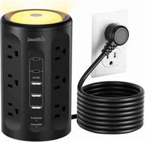 Surge Protector Power Strip Tower with 5 USB Ports and Night Light,10FT Extension Cord with 12 AC Multiple Outlets power cord,hi-fi power cable,AC power lead,