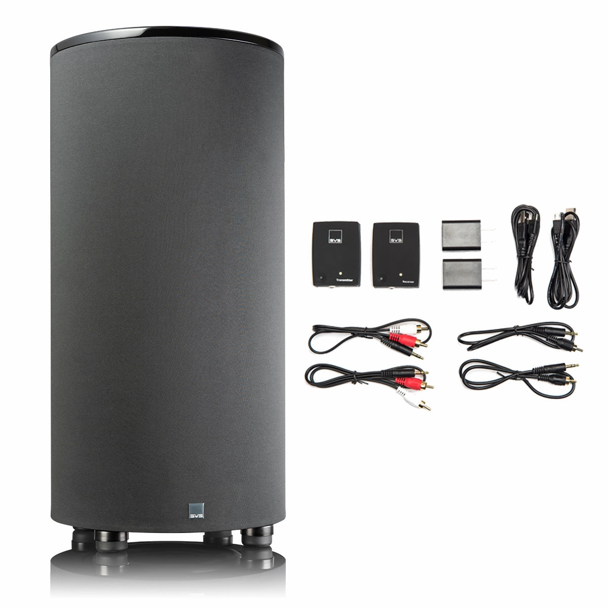 SVS PC-2000 Pro 12 Inch Ported Cylinder Subwoofer with SoundPath Wireless Audio Adapter (Piano Gloss Black)