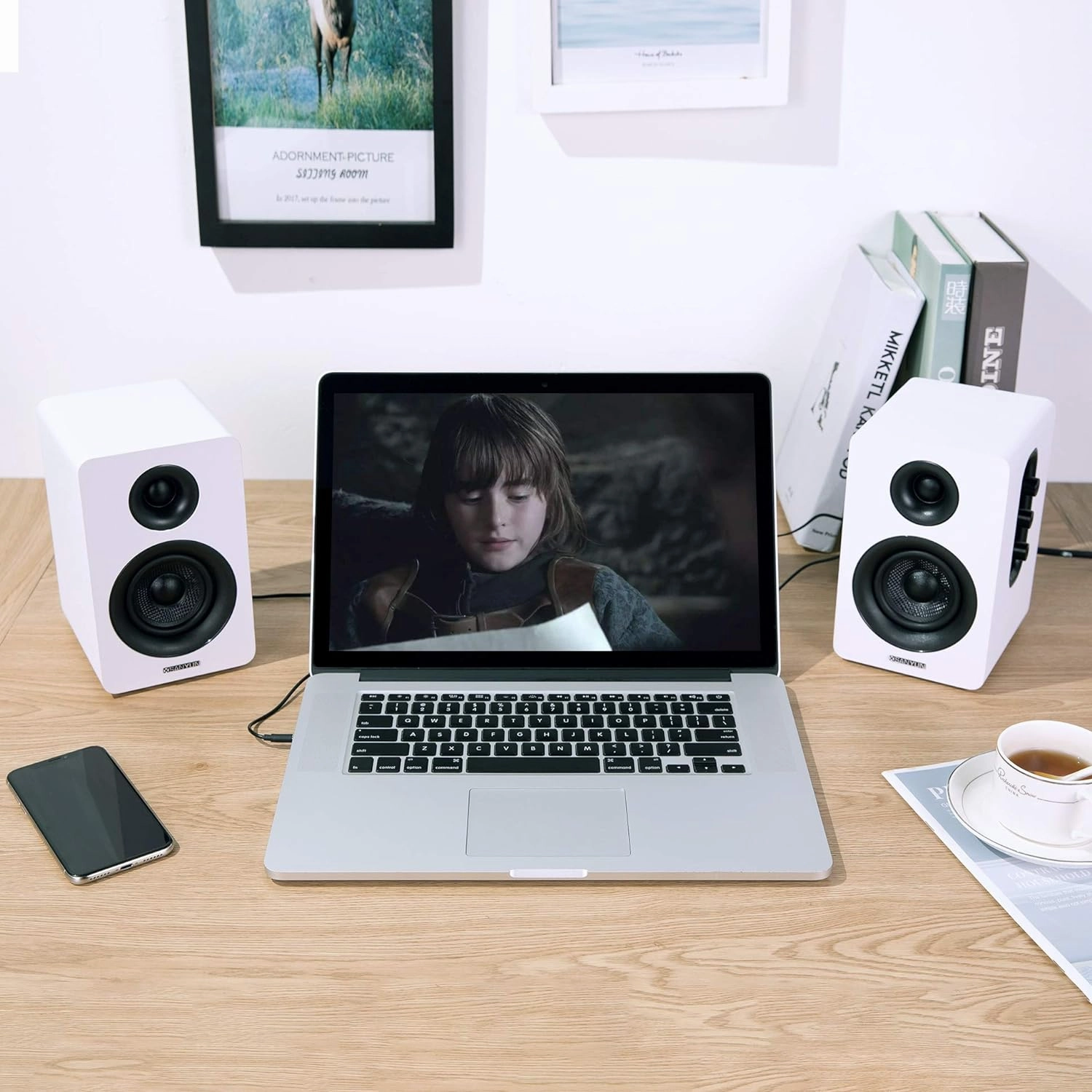 SW208 3" Active Bluetooth 5.0 Bookshelf Speakers  60W Carbon Fiber Speaker Unit - Built-in 24bit DAC Dynamic 3D Surround Sound 2.0 Computer PC Monitor Gaming (Pair, White)