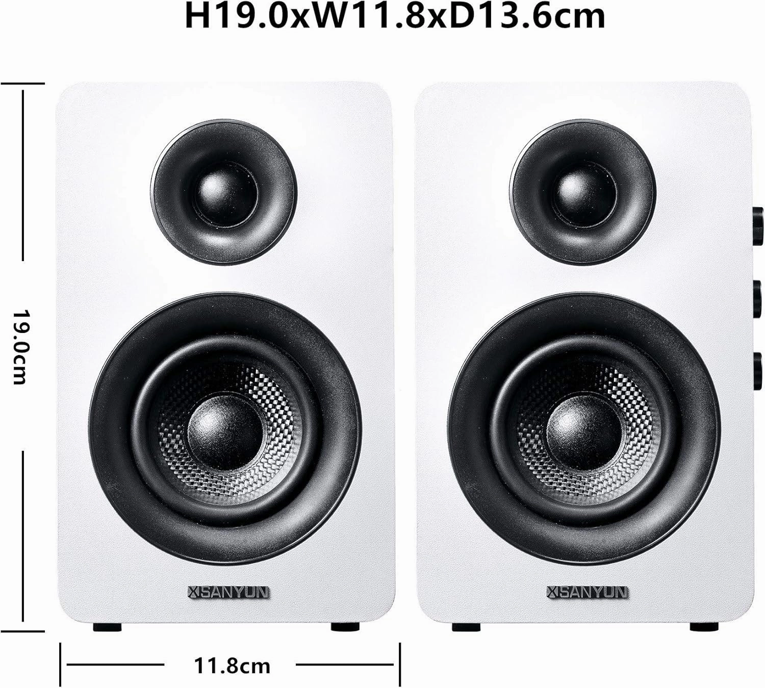 SW208 3" Active Bluetooth 5.0 Bookshelf Speakers  60W Carbon Fiber Speaker Unit - Built-in 24bit DAC Dynamic 3D Surround Sound 2.0 Computer PC Monitor Gaming (Pair, White)