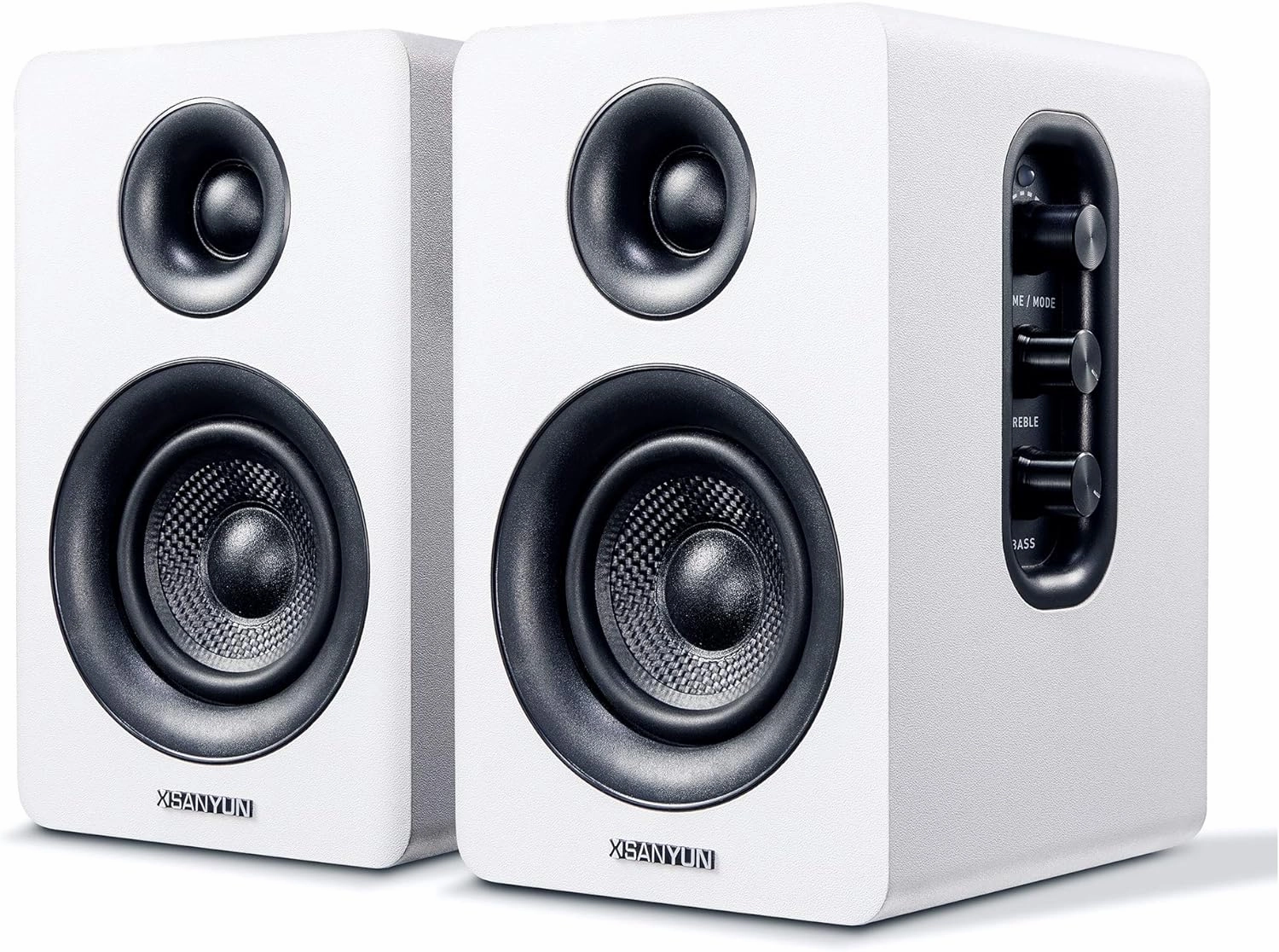 SW208 3" Active Bluetooth 5.0 Bookshelf Speakers  60W Carbon Fiber Speaker Unit - Built-in 24bit DAC Dynamic 3D Surround Sound 2.0 Computer PC Monitor Gaming (Pair, White) bookshelf speakers,compact stereo speakers,hi-fi shelf speakers,