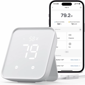 SwitchBot Hub 2 (2nd Gen), work as a WiFi Thermometer Hygrometer, IR Remote Control, Smart Remote and Light Sensor, Link SwitchBot to Wi-Fi (Support 2.4GHz), Compatible with Alexa&Google Assistant smart audio hub,voice control speaker,Alexa compatible 