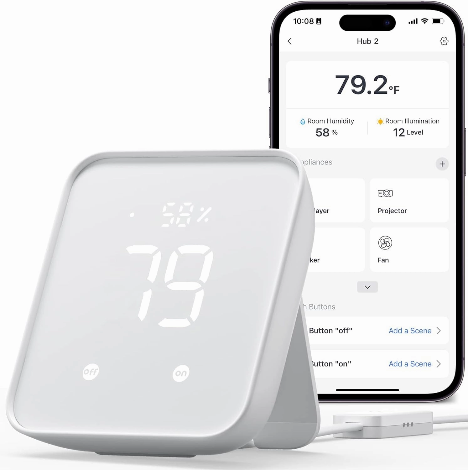 SwitchBot Hub 2 (2nd Gen), work as a WiFi Thermometer Hygrometer, IR Remote Control, Smart Remote and Light Sensor, Link SwitchBot to Wi-Fi (Support 2.4GHz), Compatible with Alexa&Google Assistant smart audio hub,voice control speaker,Alexa compatible 