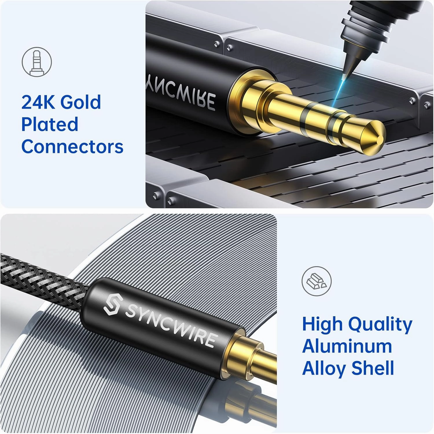 Syncwire 3.5mm Nylon Braided Aux Cable (3.3ft/1m,Hi-Fi Sound), Audio Auxiliary Input Adapter Male to Male Cord for Headphones, Car, Home Stereos, Speaker, iPhone, iPad, iPod, Echo & More  Black