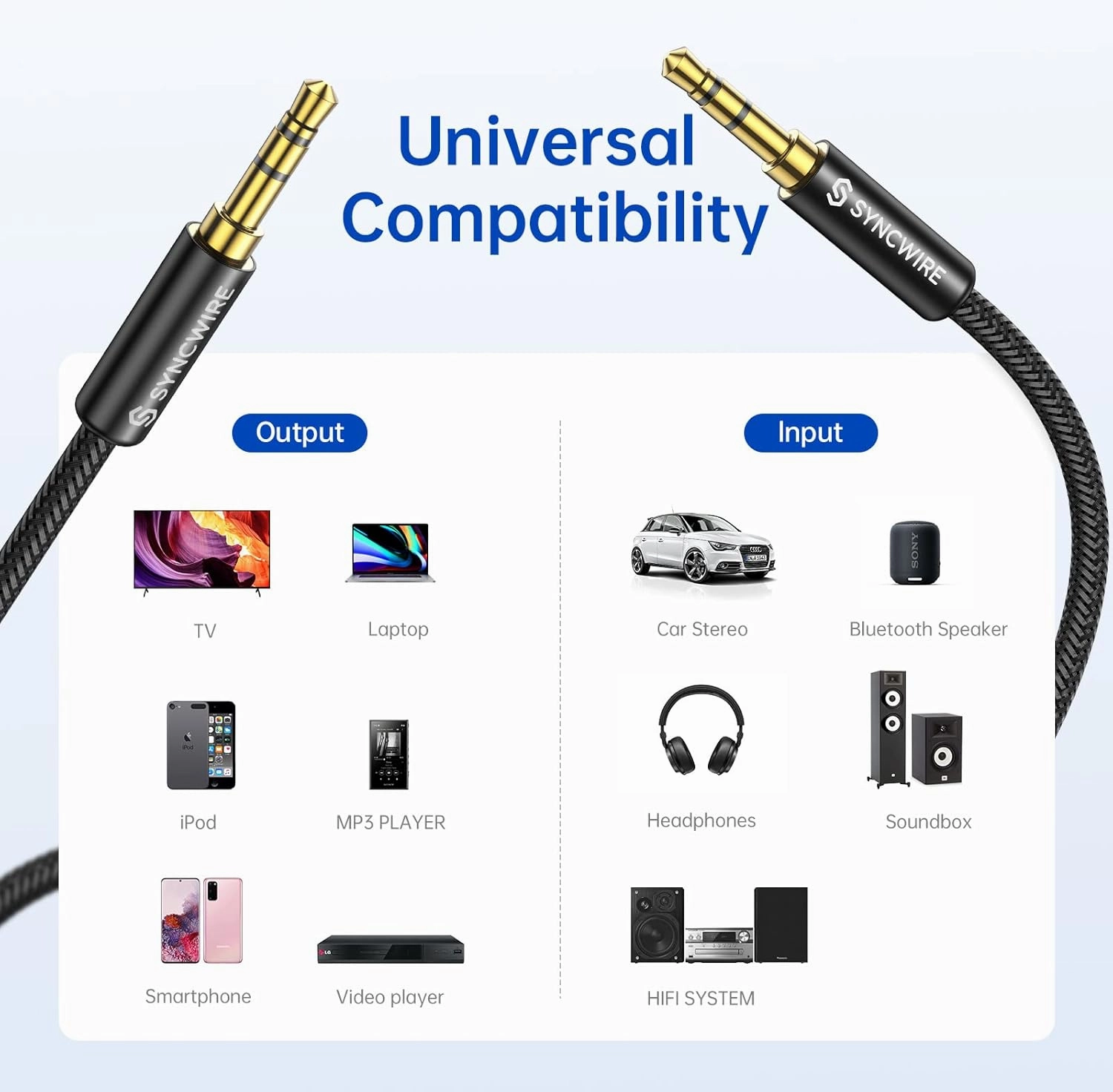 Syncwire 3.5mm Nylon Braided Aux Cable (3.3ft/1m,Hi-Fi Sound), Audio Auxiliary Input Adapter Male to Male Cord for Headphones, Car, Home Stereos, Speaker, iPhone, iPad, iPod, Echo & More  Black