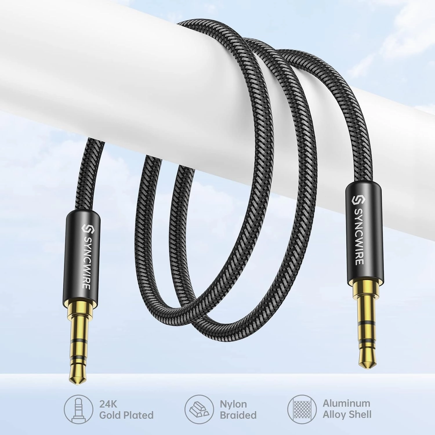 Syncwire 3.5mm Nylon Braided Aux Cable (3.3ft/1m,Hi-Fi Sound), Audio Auxiliary Input Adapter Male to Male Cord for Headphones, Car, Home Stereos, Speaker, iPhone, iPad, iPod, Echo & More  Black