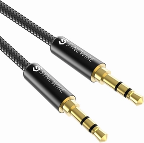 Syncwire 3.5mm Nylon Braided Aux Cable (3.3ft/1m,Hi-Fi Sound), Audio Auxiliary Input Adapter Male to Male Cord for Headphones, Car, Home Stereos, Speaker, iPhone, iPad, iPod, Echo & More  Black speaker cable,audio wire,hi-fi speaker cord,