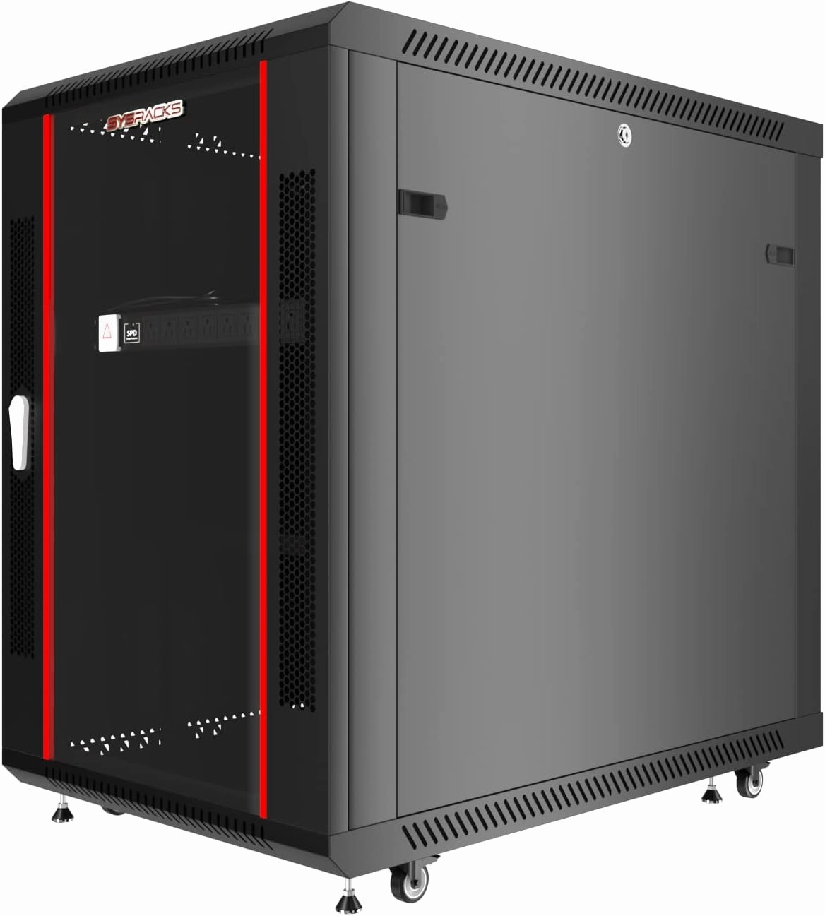 Sysracks 15U Server Rack Network 35 inch Deep Lockable Server Cabinet Rackmount on Casters with - POWERBAR - Shelf - Fan - Hardware - for Data - AV - Computer - Networking - PC Equipment