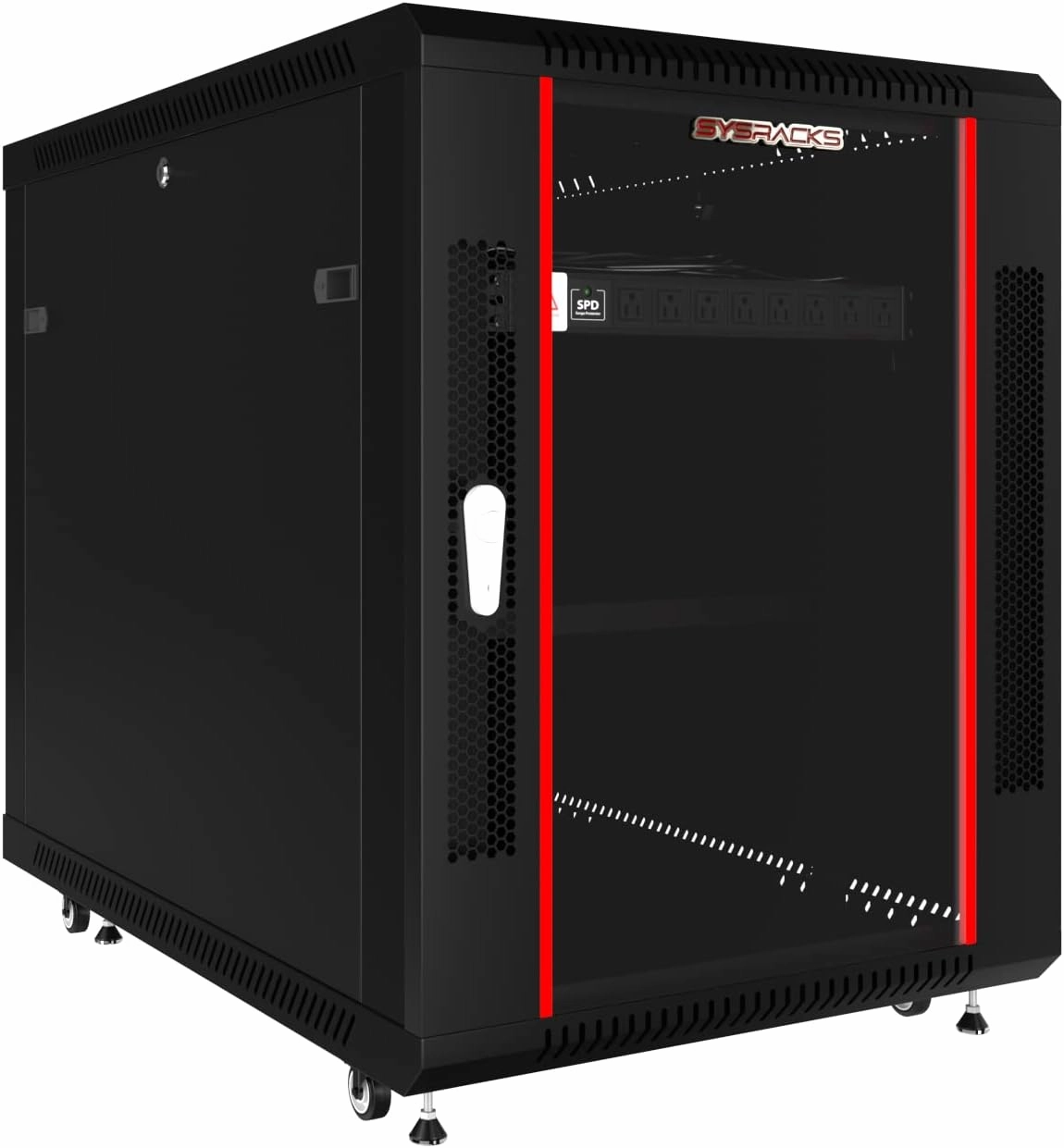 Sysracks 15U Server Rack Network 35 inch Deep Lockable Server Cabinet Rackmount on Casters with - POWERBAR - Shelf - Fan - Hardware - for Data - AV - Computer - Networking - PC Equipment equipment cabinet,AV gear cabinet,component enclosure,