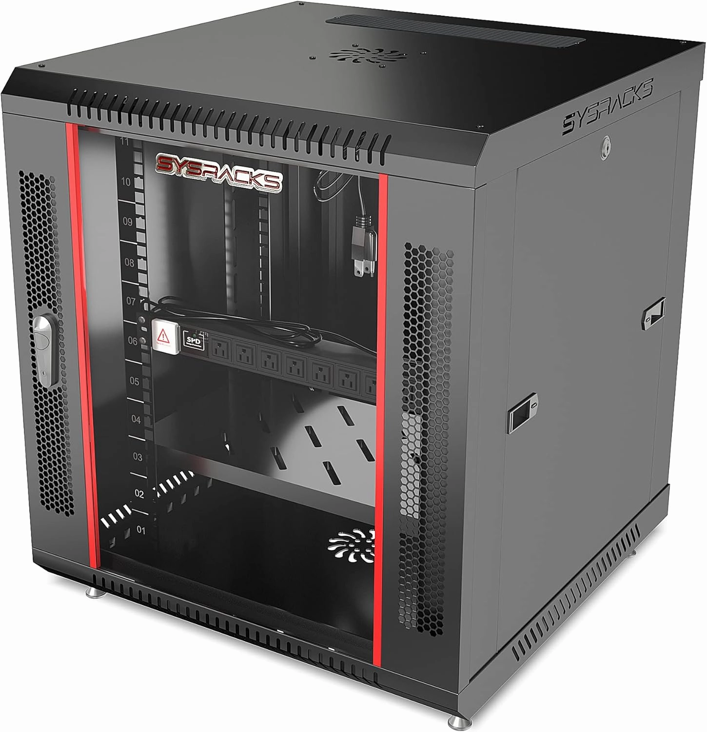 Sysracks - 12U - Server Rack - Wall Mount Rack - Locking Cabinet for Network - Electronics - Security - Audio - Video - AV Equipment - Data Rack - Legs/Power Strip/Shelf/Fan - 18-Inch Deep audio rack,hi-fi component stand,media shelf,