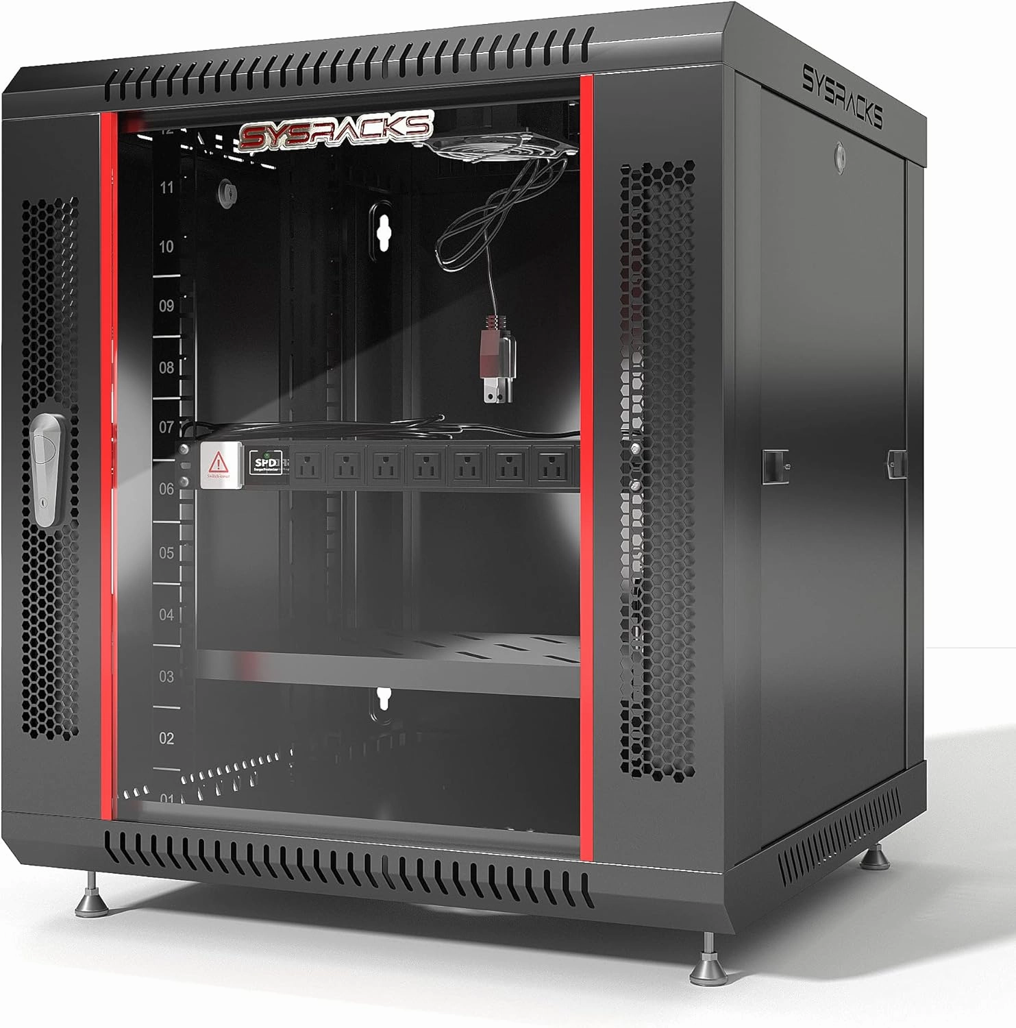 Sysracks - 12U - Server Rack - Wall Mount Rack - Locking Cabinet for Network - Electronics - Security - Audio - Video - AV Equipment - Data Rack - Legs/Power Strip/Shelf/Fan - 18-Inch Deep