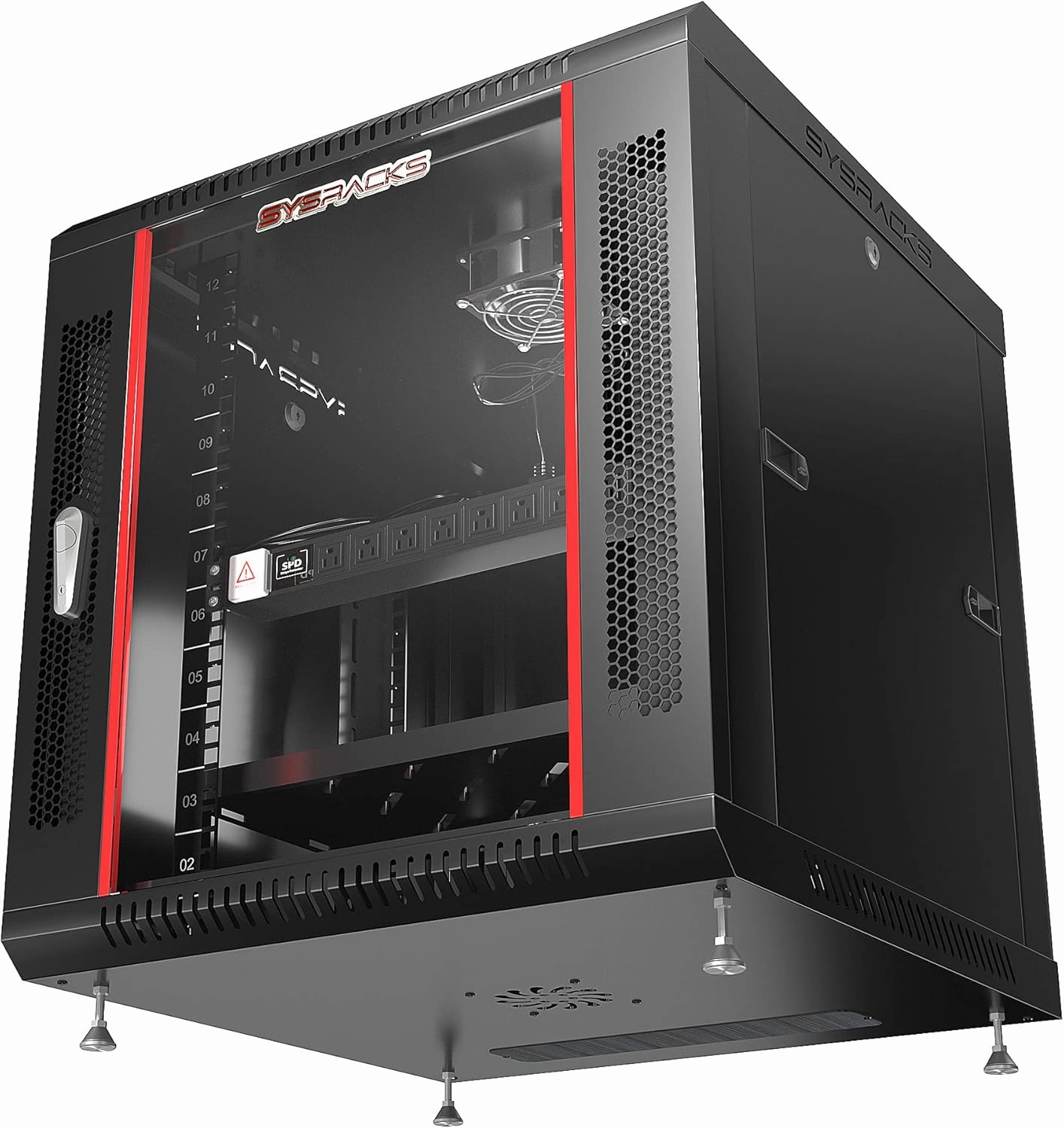 Sysracks - 12U - Server Rack - Wall Mount Rack - Locking Cabinet for Network - Electronics - Security - Audio - Video - AV Equipment - Data Rack - Legs/Power Strip/Shelf/Fan - 18-Inch Deep