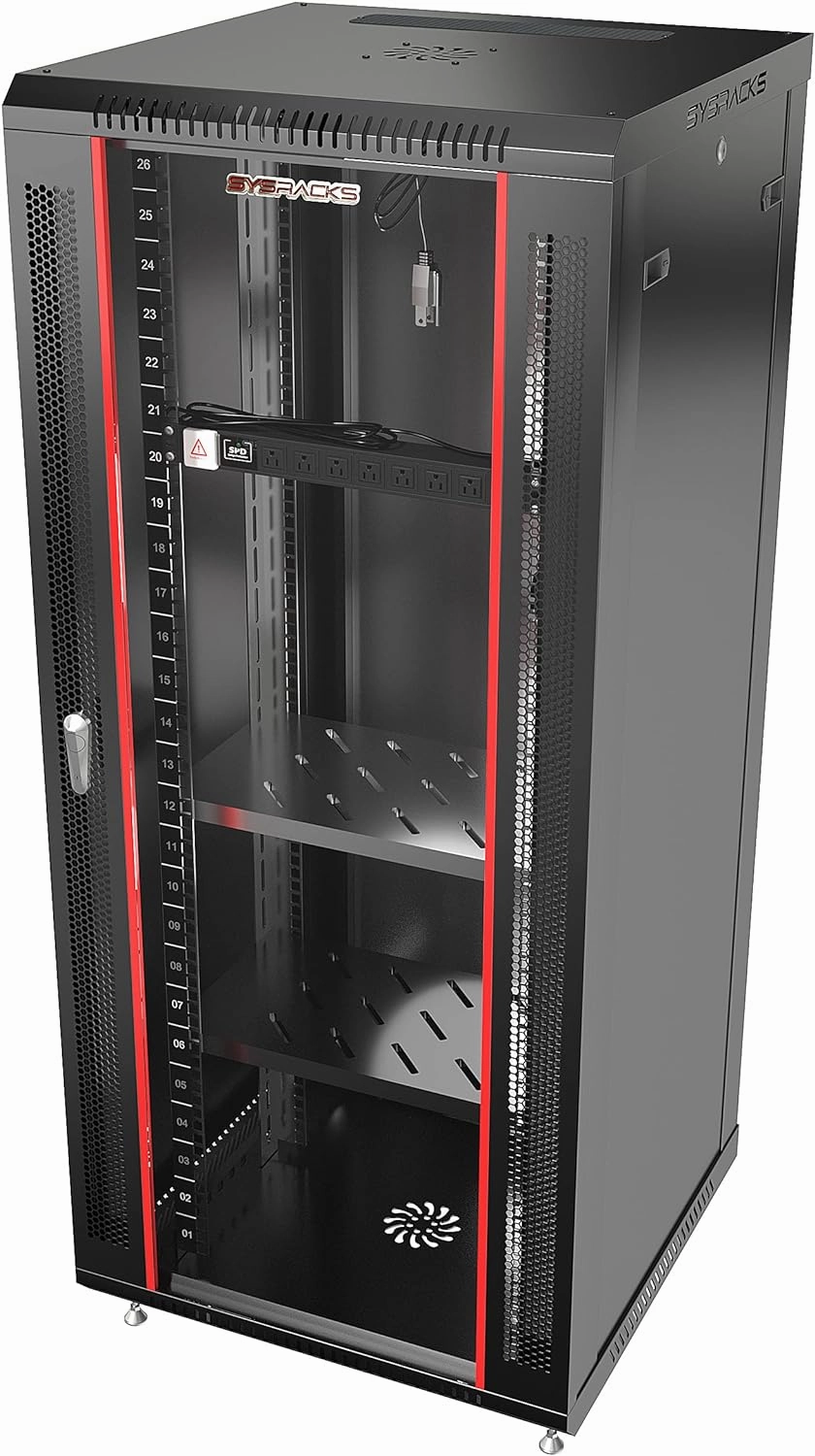 Sysracks - Server Rack  Wall Mount Rack - Locking Cabinet for Network - Electronics - Security - Audio - Video - AV Equipment - Data Rack - Legs/Power Strip/Shelf/Fan - 24-Inch Deep (27U)