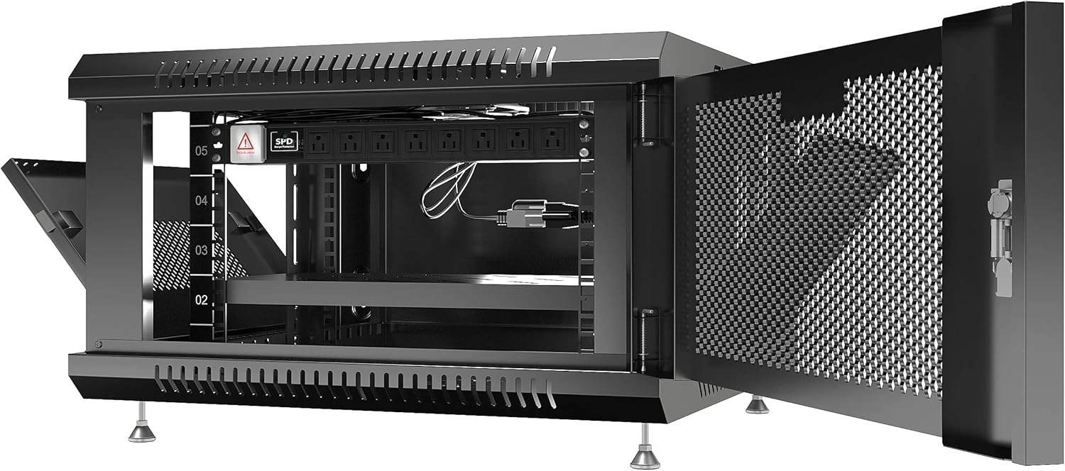 Sysracks - Wall Mount Server Rack - Locking Network Cabinet - 6 U Locking AV Enclosure - Vented Audio Rack - Networking Enclosure - 24 Inch Depth IT Computer Cabinet - with Casters - PDU - Shelf