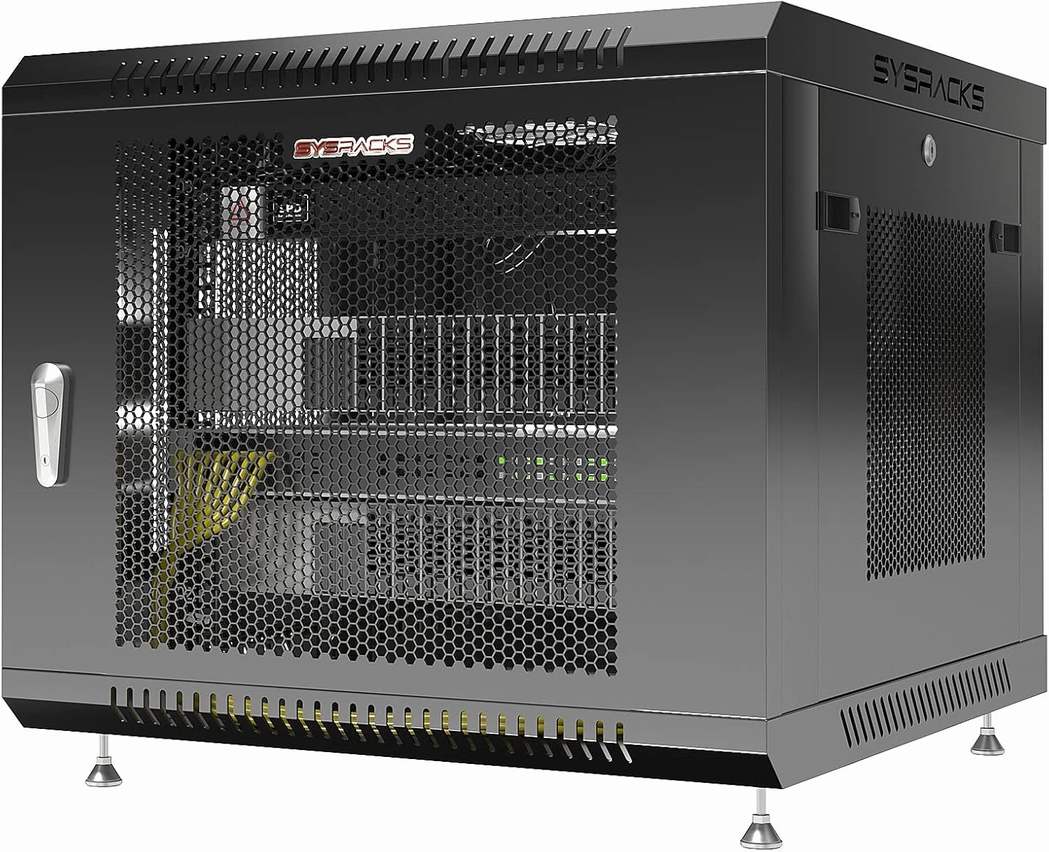 Sysracks - Wall Mount Server Rack - Locking Network Cabinet - AV Enclosure - Vented Audio Rack - Networking Enclosure 24 Inch Depth IT Computer Cabinet - Shelf - Fan (9U (24" w x24 d x20 h))