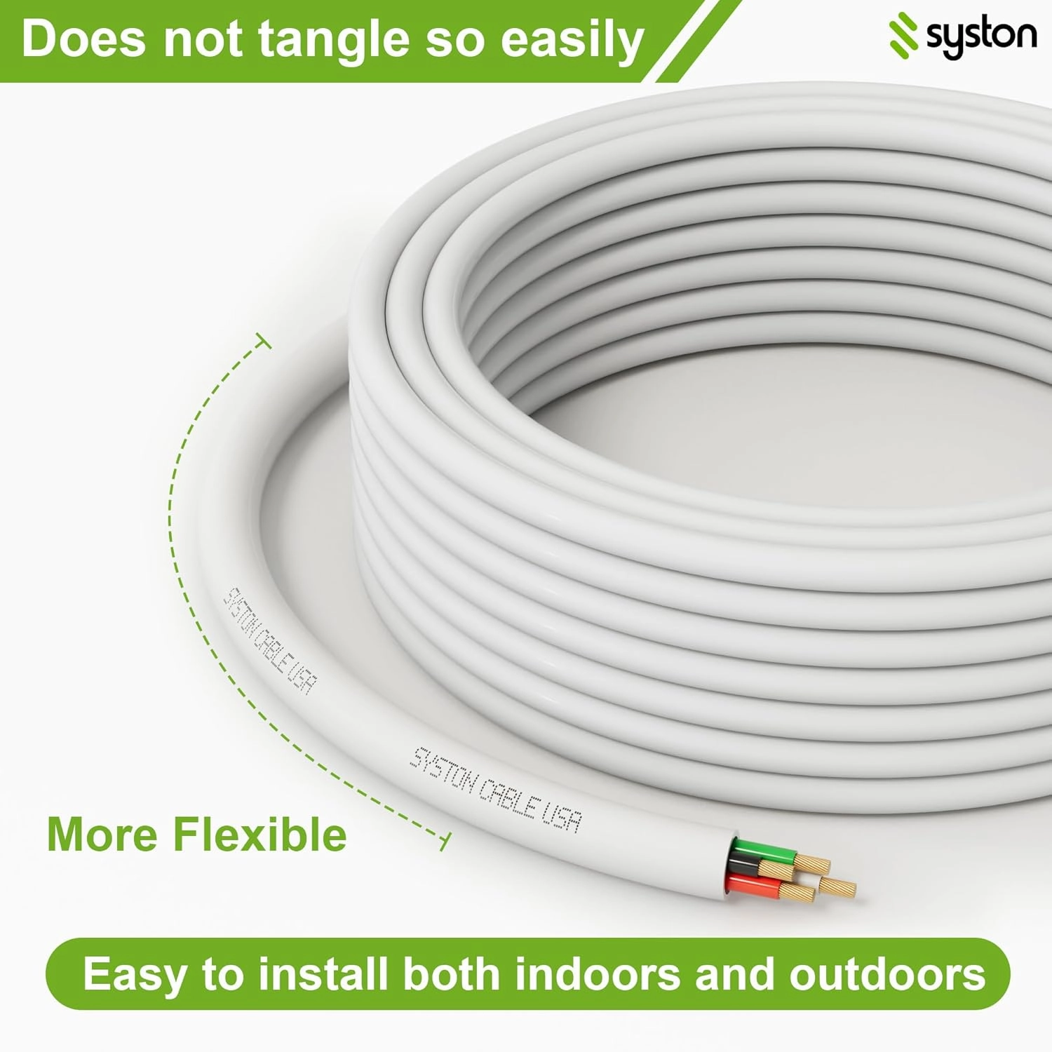 SYSTON 14/2 Speaker Audio Cable Wire Bulk, 14AWG 2C Strand OFC - Oxygen Free Copper Conductors, CMR Riser-Rated Indoor/Outdoor UV Resistant RoHS Compliant for Home Theater Car Speakers, White 100 FT