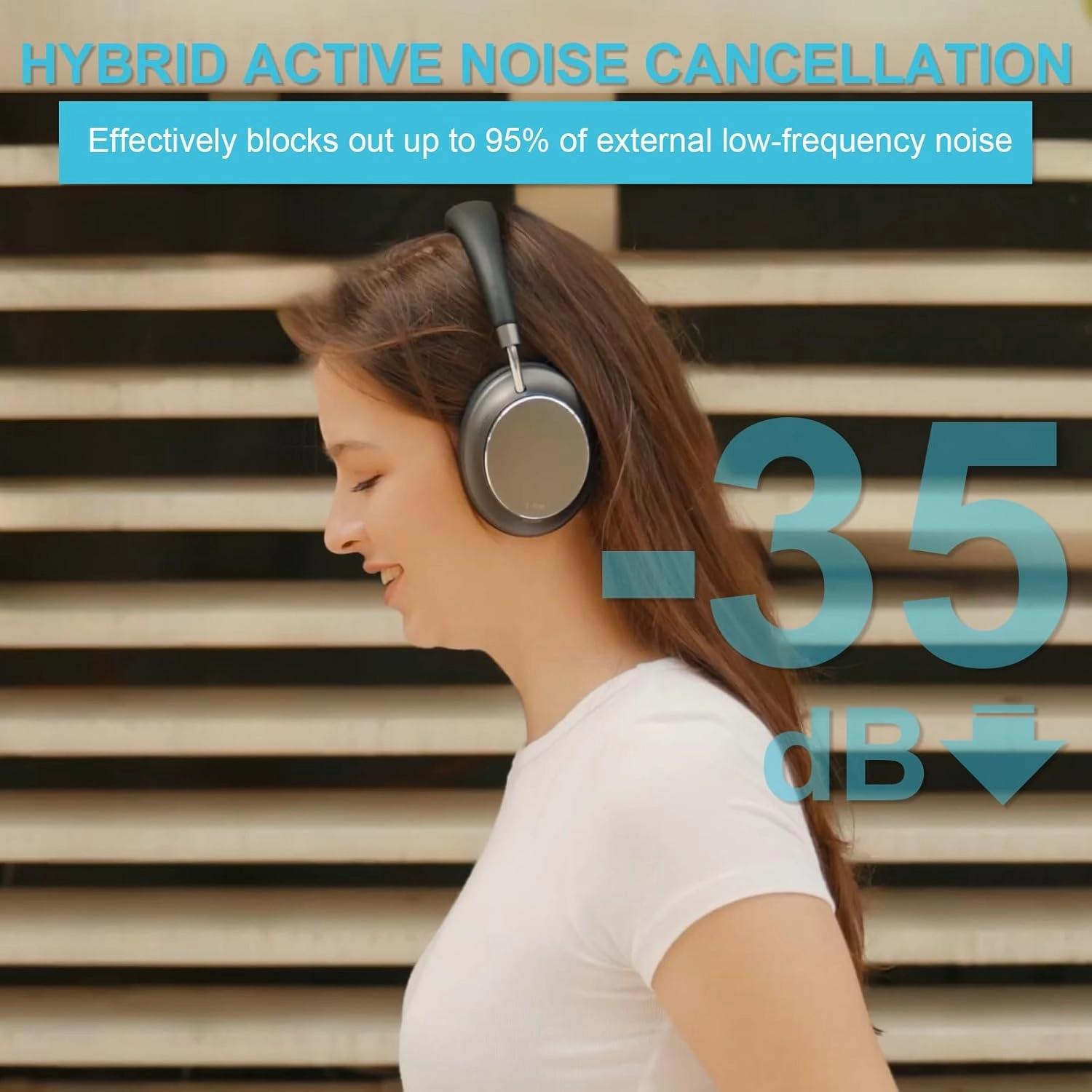 T-fun NC35 Hybrid Active Noise Cancelling Headphones, 360 Spatial Audio with Head Tracking, Over Ear Headphones Wireless Bluetooth 5.3, 55H ANC Playtime, Deep Bass, Custom EQ via App, for Travel Home