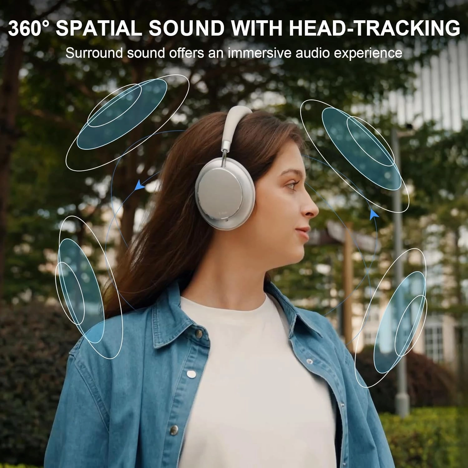 T-fun NC35 Hybrid Active Noise Cancelling Headphones, 360 Spatial Audio with Head Tracking, Over Ear Headphones Wireless Bluetooth 5.3, 55H ANC Playtime, Deep Bass, Custom EQ via App, for Travel Home