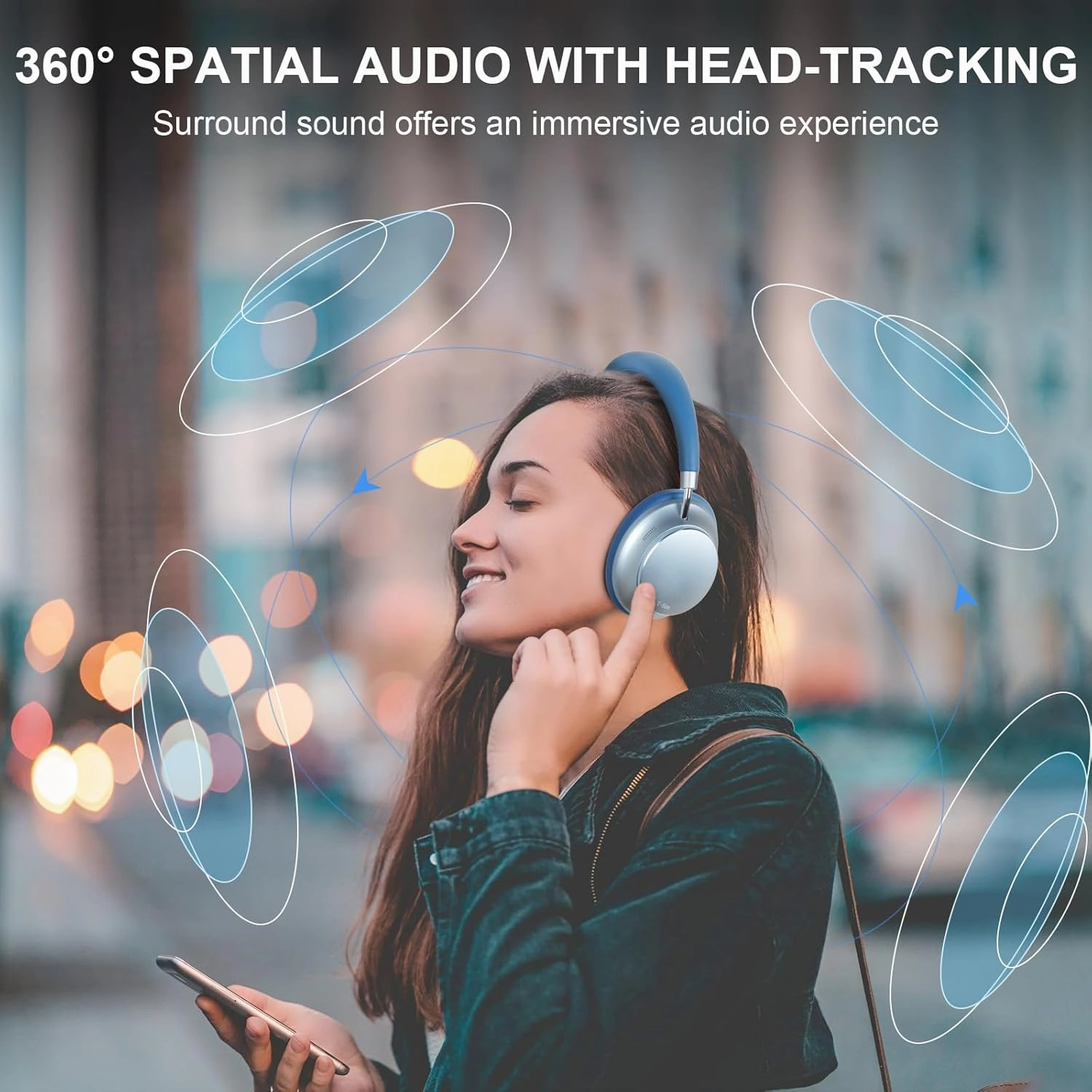 T-fun NC35 Hybrid Active Noise Cancelling Headphones, 360 Spatial Audio with Head Tracking, Over Ear Headphones Wireless Bluetooth 5.3, 55H ANC Playtime, Deep Bass, Custom EQ via App, for Travel Home