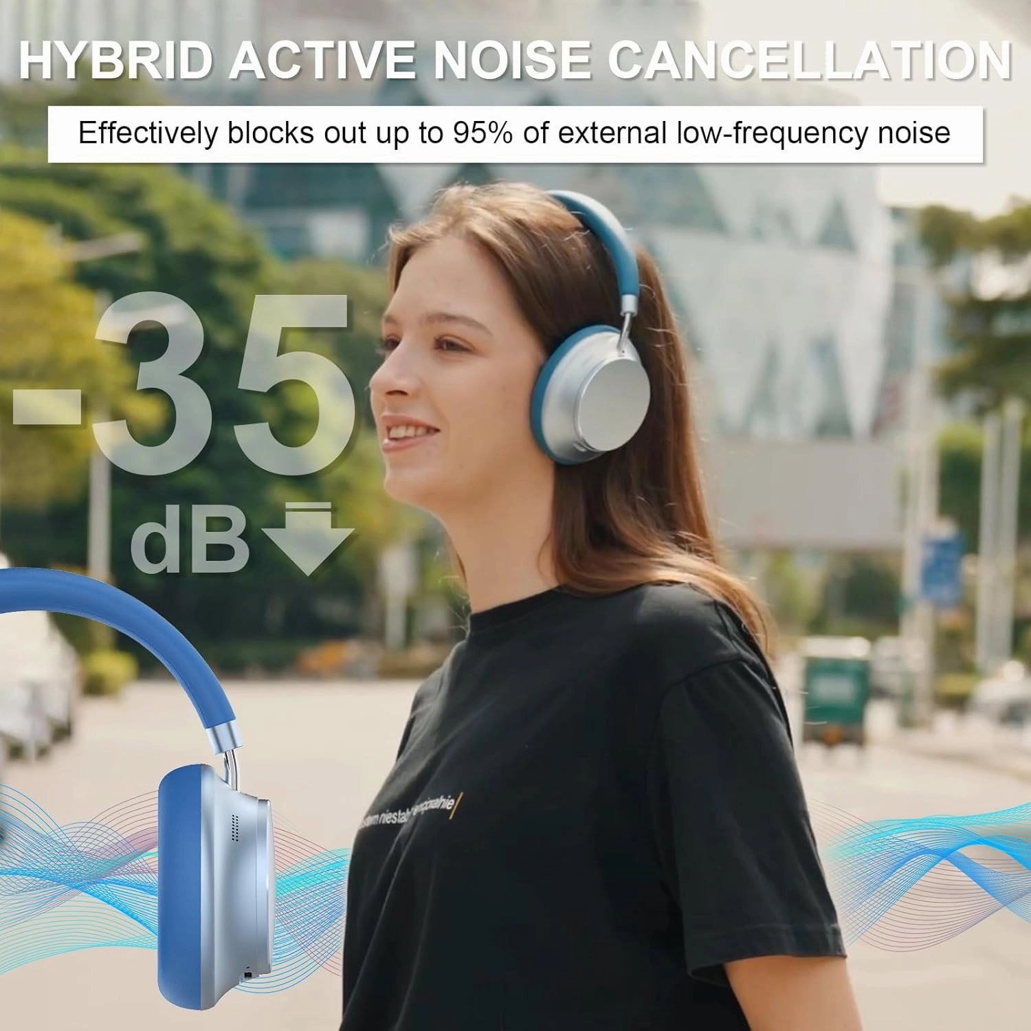 T-fun NC35 Hybrid Active Noise Cancelling Headphones, 360 Spatial Audio with Head Tracking, Over Ear Headphones Wireless Bluetooth 5.3, 55H ANC Playtime, Deep Bass, Custom EQ via App, for Travel Home