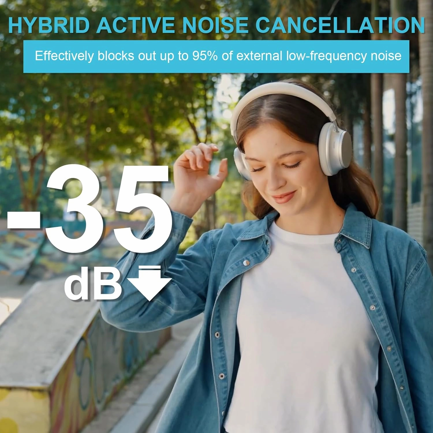T-fun NC35 Hybrid Active Noise Cancelling Headphones, 360 Spatial Audio with Head Tracking, Over Ear Headphones Wireless Bluetooth 5.3, 55H ANC Playtime, Deep Bass, Custom EQ via App, for Travel Home
