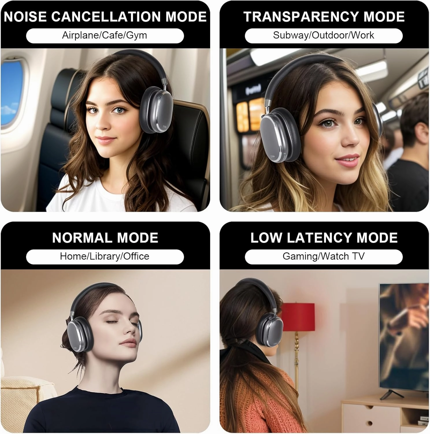 T-fun NC95 Hybrid Active Noise Cancelling Headphones, Over Ear Headphones Wireless Bluetooth 5.3, Built-in Mic, 65H Playtime, App Control, Hi-Res Audio, Comfort Fit, Clear Calls for Travel/Workout