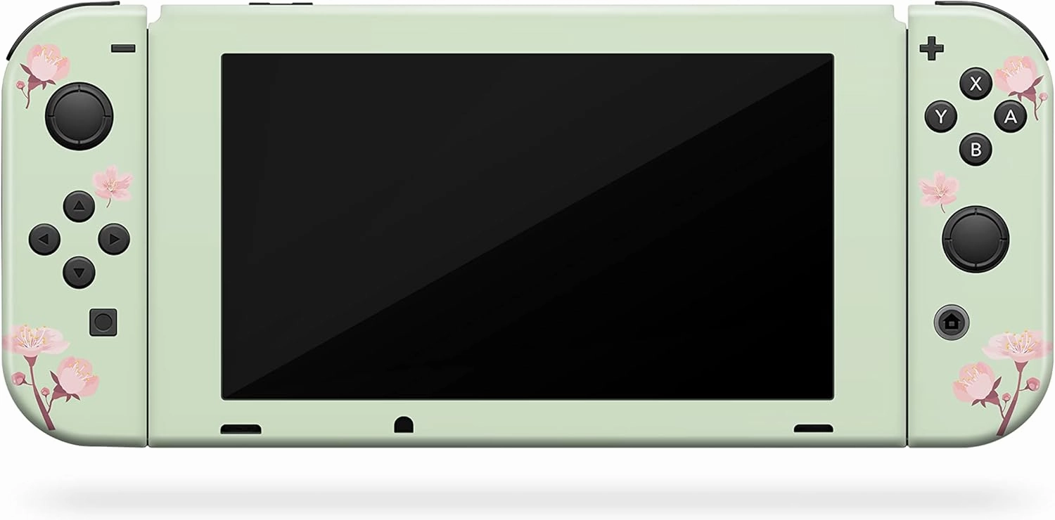 Tacky Design Japanese Cherry Blossom Skin Wrap Cover for Nintendo Switch, Beige Color Skin, Premium Vinyl 3M Full Wrap Decal (Mint Green)