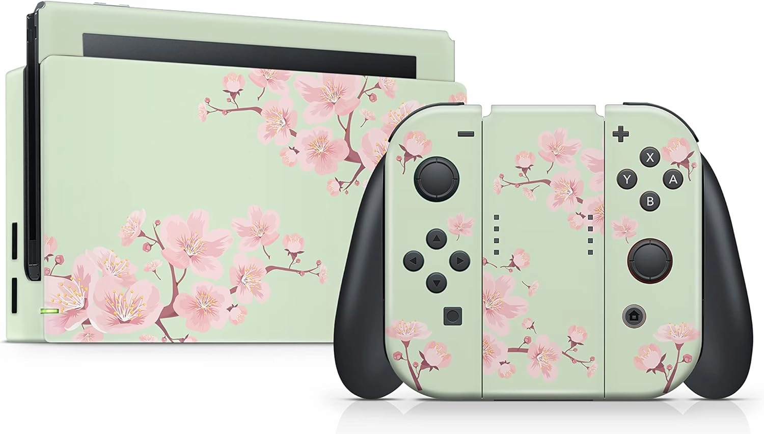 Tacky Design Japanese Cherry Blossom Skin Wrap Cover for Nintendo Switch, Beige Color Skin, Premium Vinyl 3M Full Wrap Decal (Mint Green)