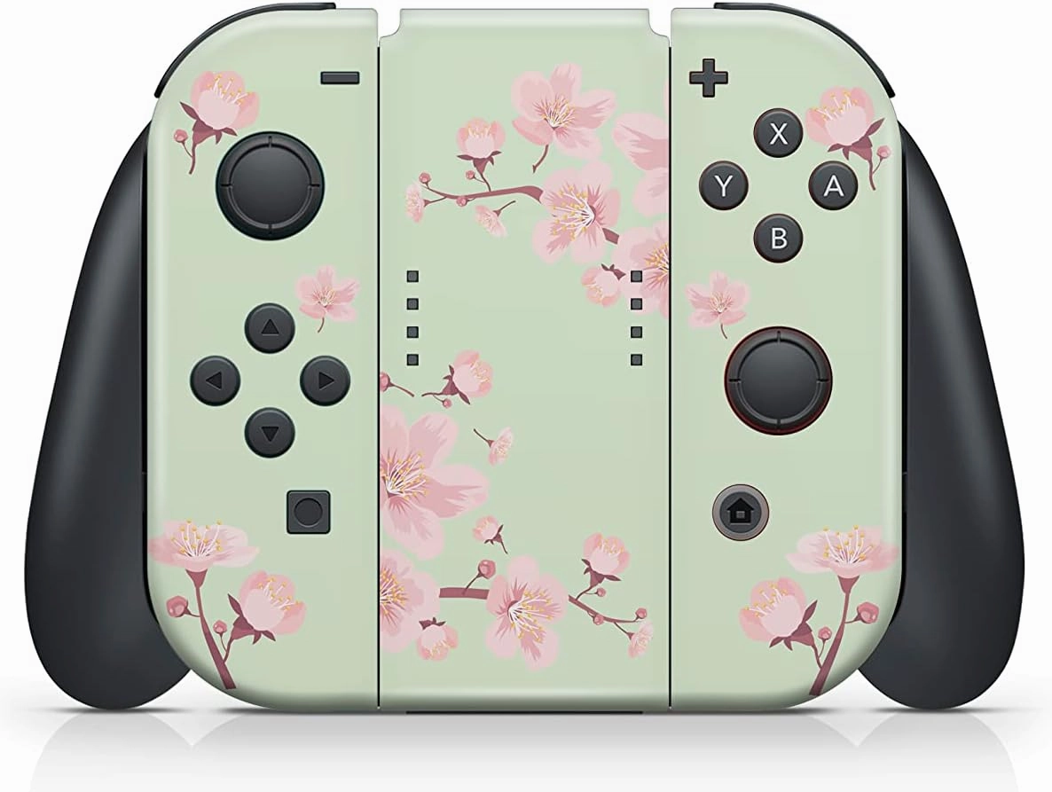 Tacky Design Japanese Cherry Blossom Skin Wrap Cover for Nintendo Switch, Beige Color Skin, Premium Vinyl 3M Full Wrap Decal (Mint Green)