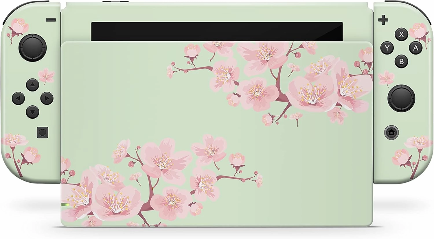 Tacky Design Japanese Cherry Blossom Skin Wrap Cover for Nintendo Switch, Beige Color Skin, Premium Vinyl 3M Full Wrap Decal (Mint Green)