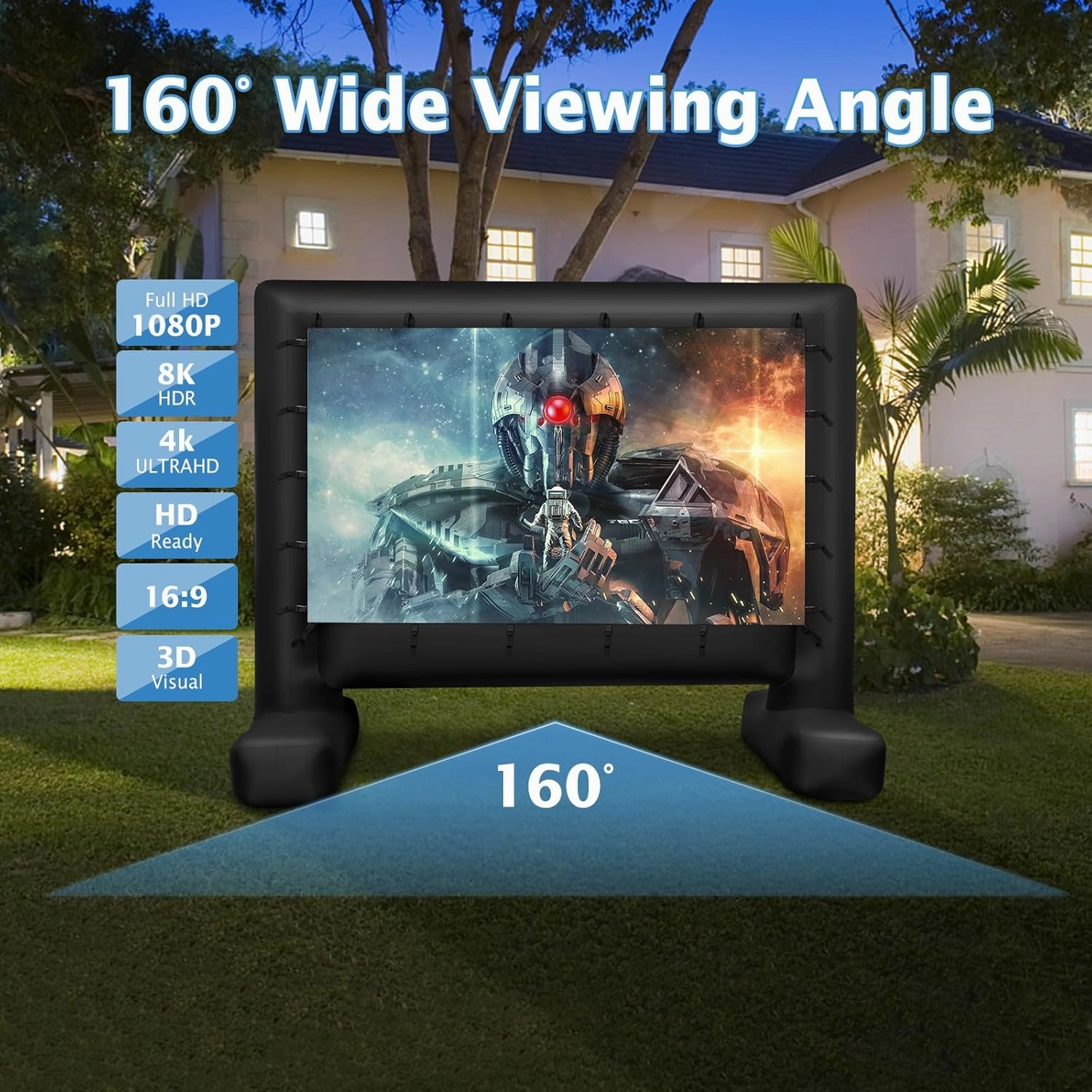 Tangkula 14 FT Inflatable Projector Screen, Blow Up Mega Movie Screen with Air Blower, Storage Bag, Ground Stakes, Easy Set up, Front & Rear Projection for Home Theater Backyard Outdoors