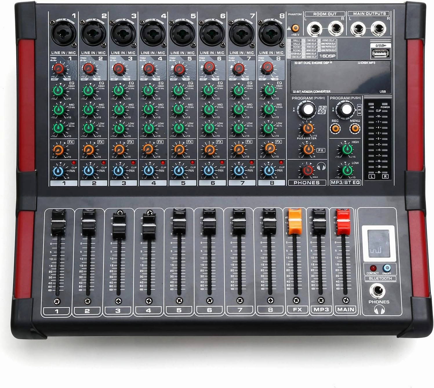 TC-Home 8 Channel Powered Mixer Professional Mixing Amplifier 16DSP TRS USB Bluetooth Home Recording balanced output player,audiophile player,hi-res digital player,