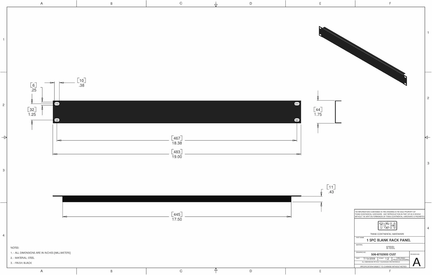 TCH Hardware 1U Space Server AV Rack Mount Blank Panel Spacer - Black Steel 19"