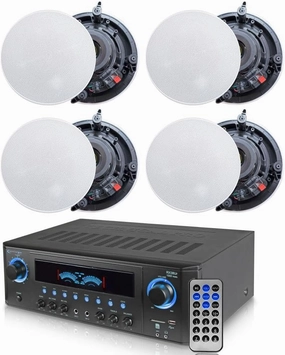 Technical Pro 1000 Watts Professional Home Theater Receiver System with USB and SD Card Inputs   2 Pairs of 5.25 Inch Ceiling Wall Mount Frame-Less 2-Way Mid bass Woofer Speaker surround sound system,cinema audio kit,5.1 surround package,