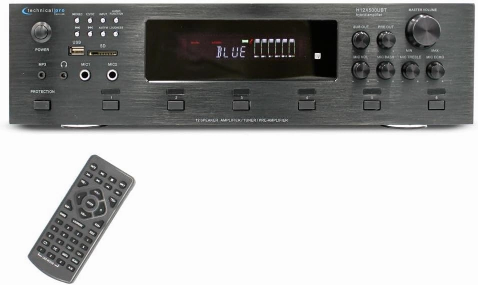 Technical Pro 6000 Watts 6 Zone Digital Bluetooth Hybrid Amplifier Preamp Tuner w/Speaker USB, SD Card Output, 2 Mic Inputs, Bass & Treble Controls, Cooling Speed Fan & LCD Display integrated amplifier,stereo receiver,hi-fi amp combo,