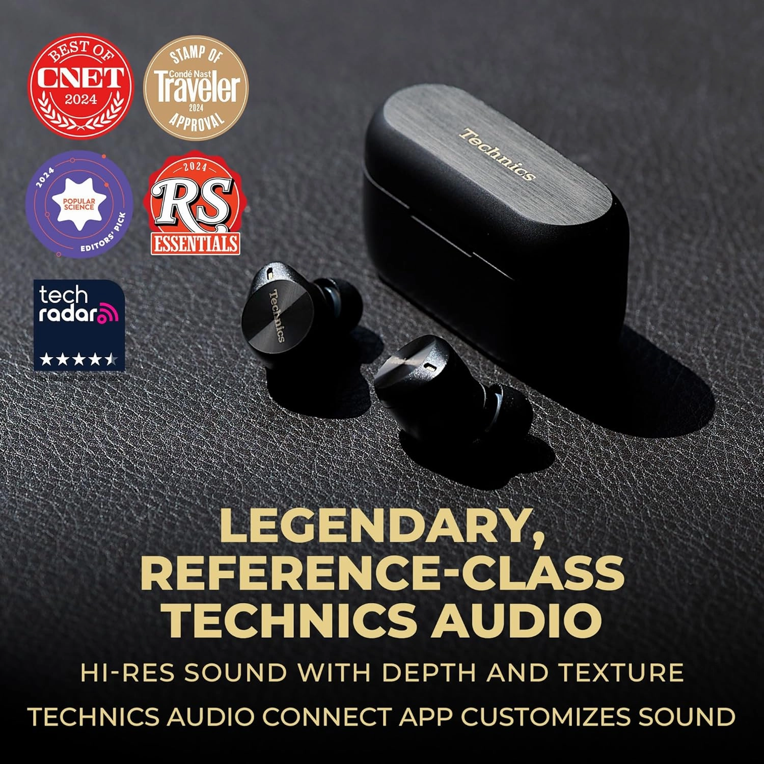 Technics Premium Hi-Fi True Wireless Bluetooth Earbuds with Advanced Noise Cancelling, 3 Device Multipoint Connectivity, Wireless Charging, Hi-Res Audio   Enhanced Calling - EAH-AZ80-K (Black)