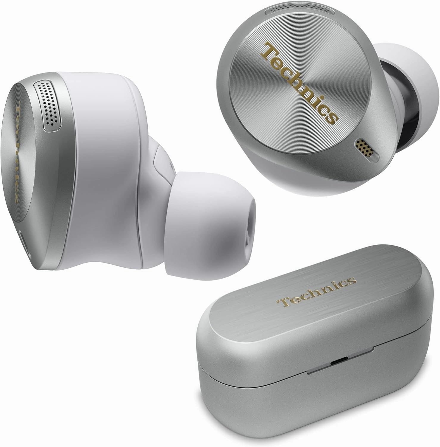 Technics Premium Hi-Fi True Wireless Bluetooth Earbuds with Advanced Noise Cancelling, 3 Device Multipoint Connectivity, Wireless Charging, Hi-Res Audio   Enhanced Calling - EAH-AZ80-S (Silver) noise cancelling headphones,ANC headphones,travel headphones,
