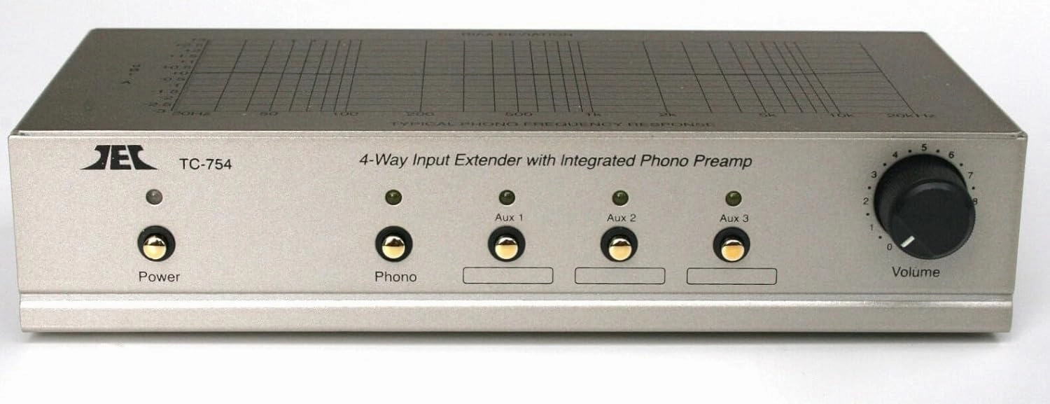 Technolink (TEC) TC-754 RIAA Phono Preamp (Pre-amp, Preamplifier) with Three Switchable Aux Inputs and Variable Output Level (Silver, 1 Amp (Higher Current) AC Adaptor) phono preamp,turntable amplifier,record player preamp,