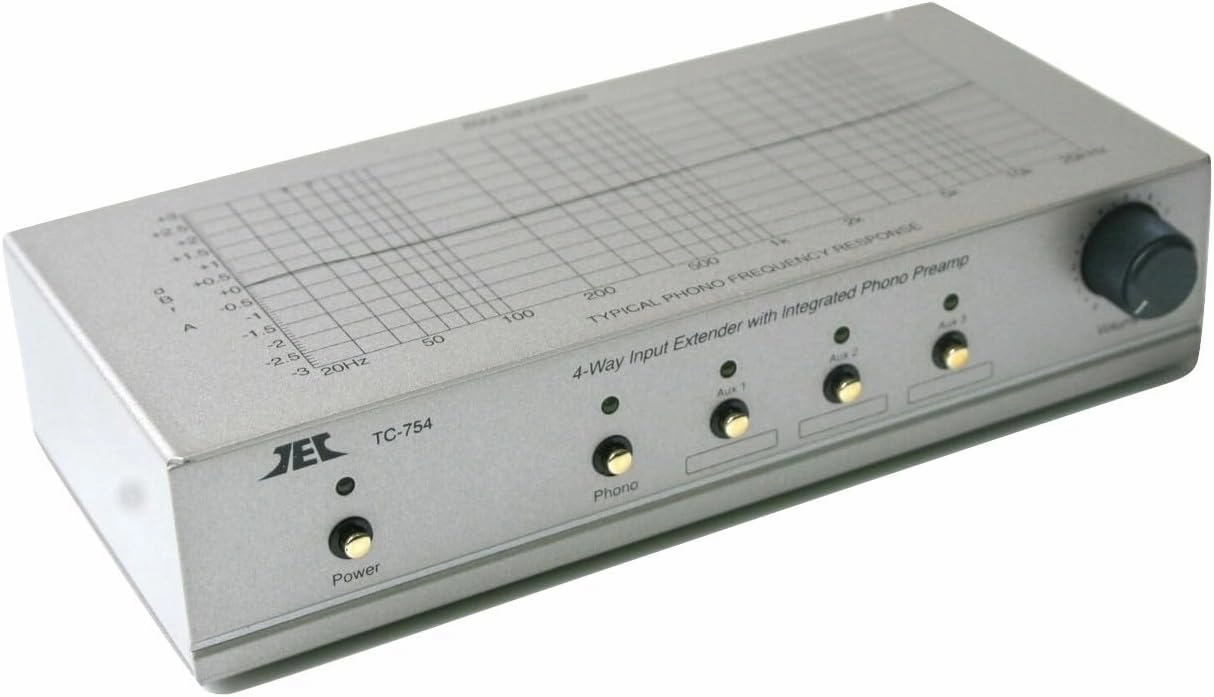 Technolink (TEC) TC-754 RIAA Phono Preamp (Pre-amp, Preamplifier) with Three Switchable Aux Inputs and Variable Output Level (Silver, 1 Amp (Higher Current) AC Adaptor)