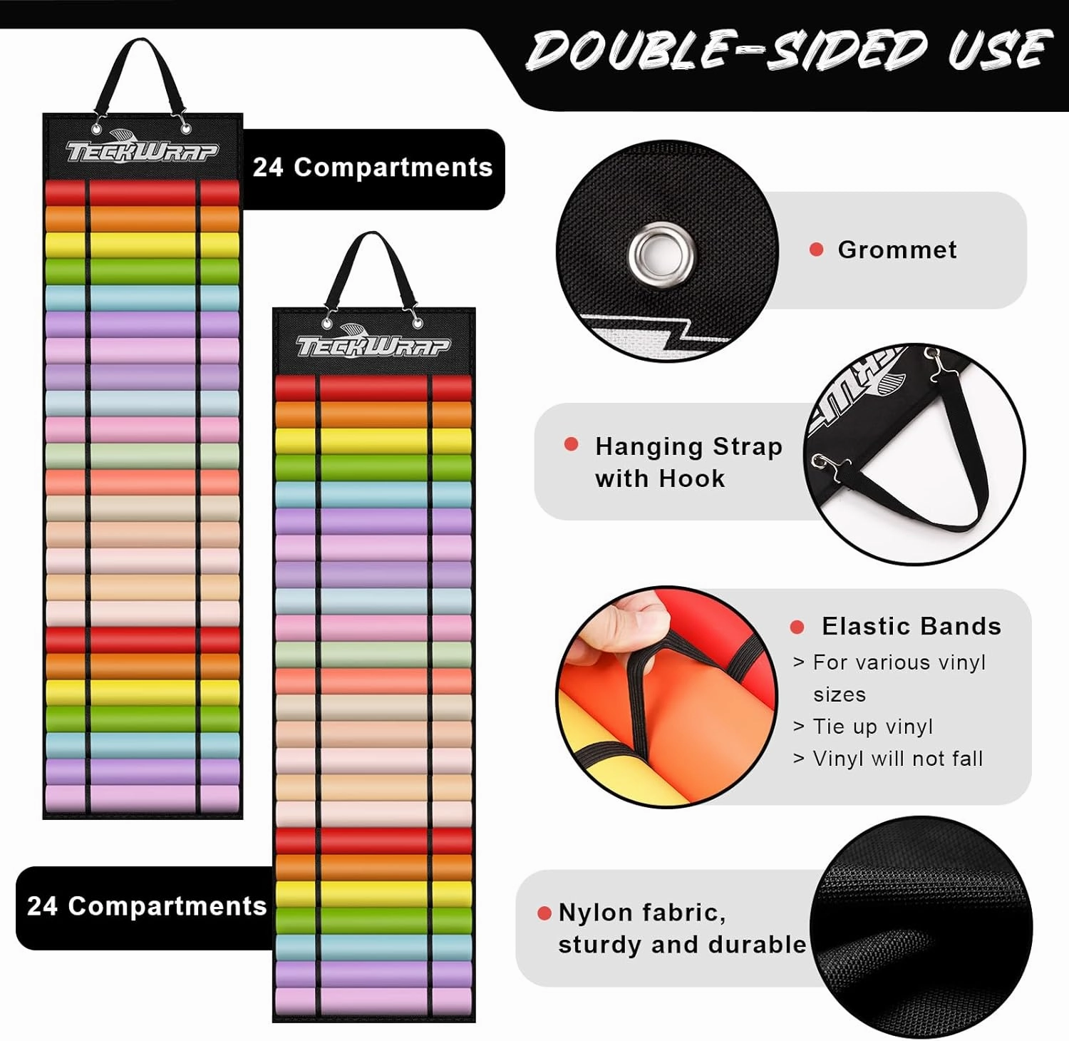 TECKWRAP Vinyl Roll Holder, Vinyl Roll Storage Organizer with 48 Compartments, Wall Mount Craft Vinyl Storage Organizer for Home Wall, Craft Closet (Black)