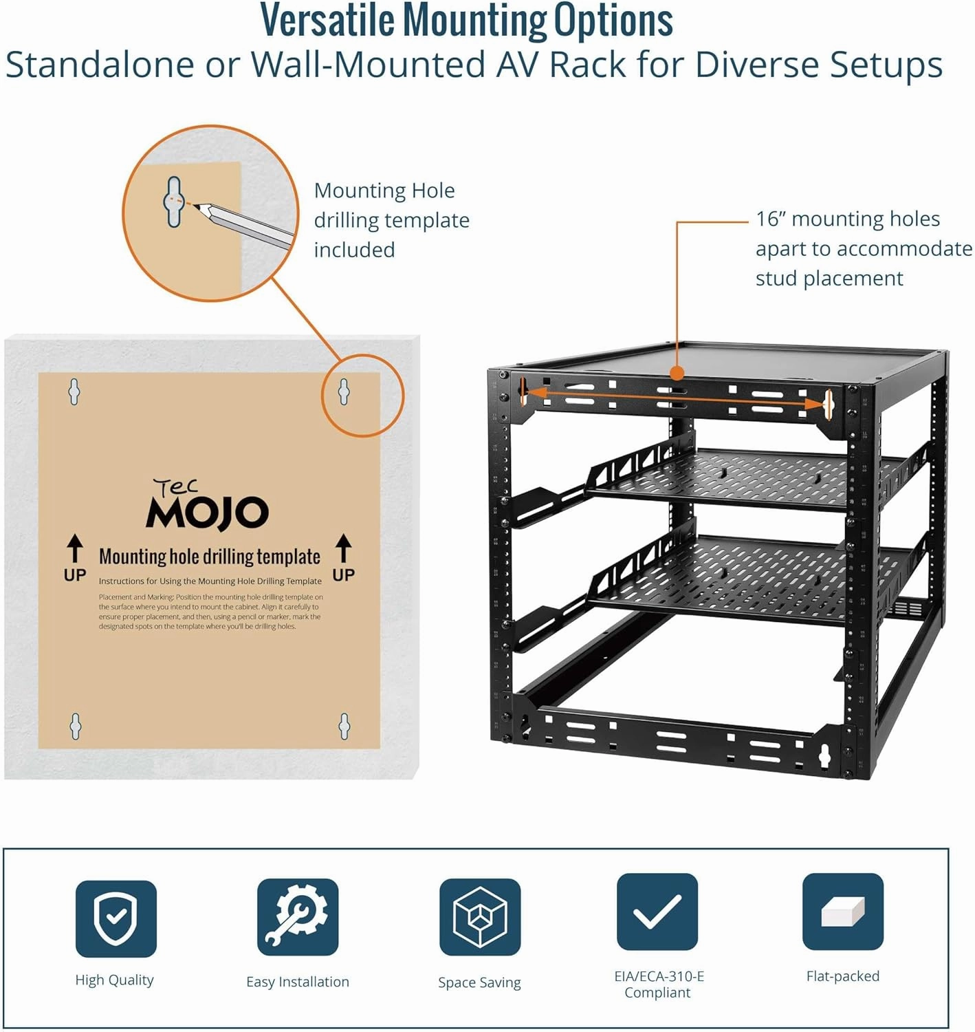 Tecmojo 12U Open Frame Network Rack for IT & AV Gear, AV Rack Floor Standing or Wall Mounted,with 2 PCS 1U Rack Shelves & Mounting Hardware,Network Rack for 19" Networking,Audio and Video Device