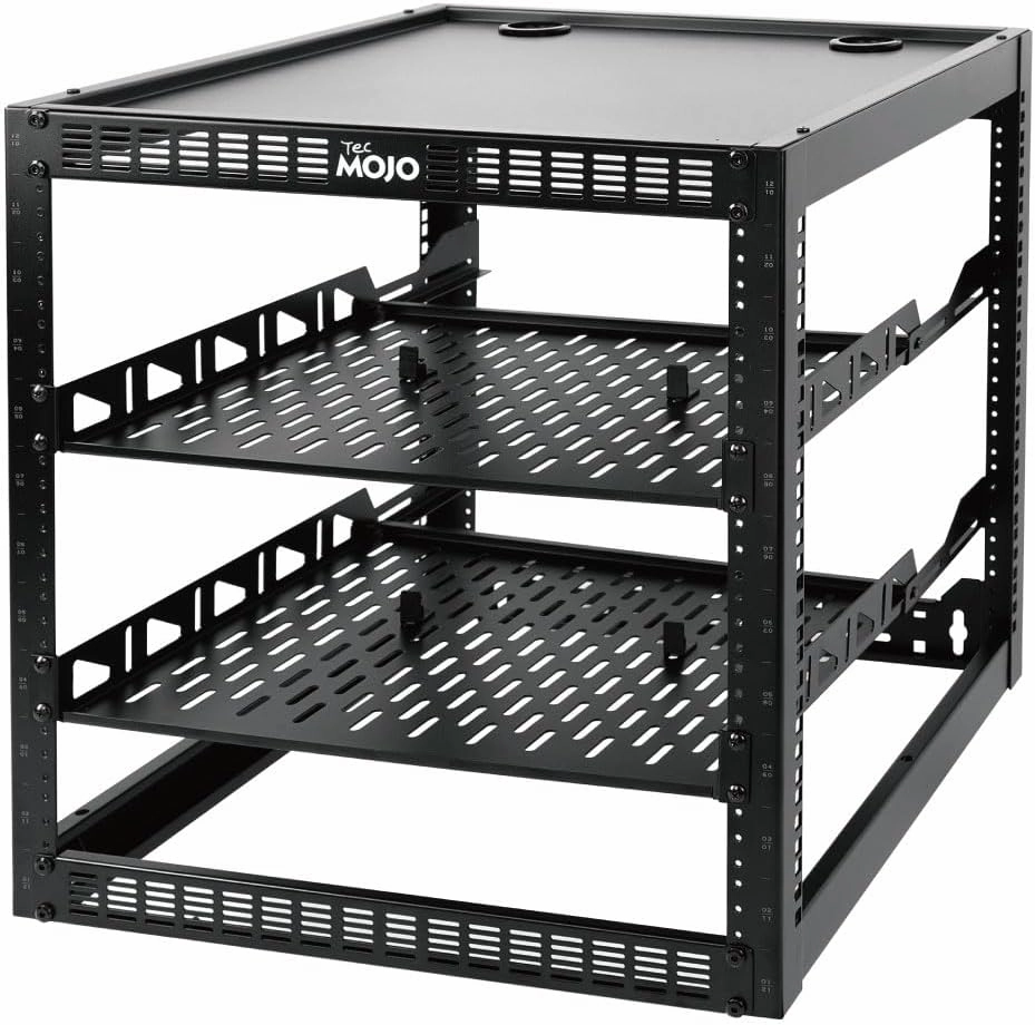 Tecmojo 12U Open Frame Network Rack for IT & AV Gear, AV Rack Floor Standing or Wall Mounted,with 2 PCS 1U Rack Shelves & Mounting Hardware,Network Rack for 19" Networking,Audio and Video Device equipment cabinet,AV gear cabinet,component encl