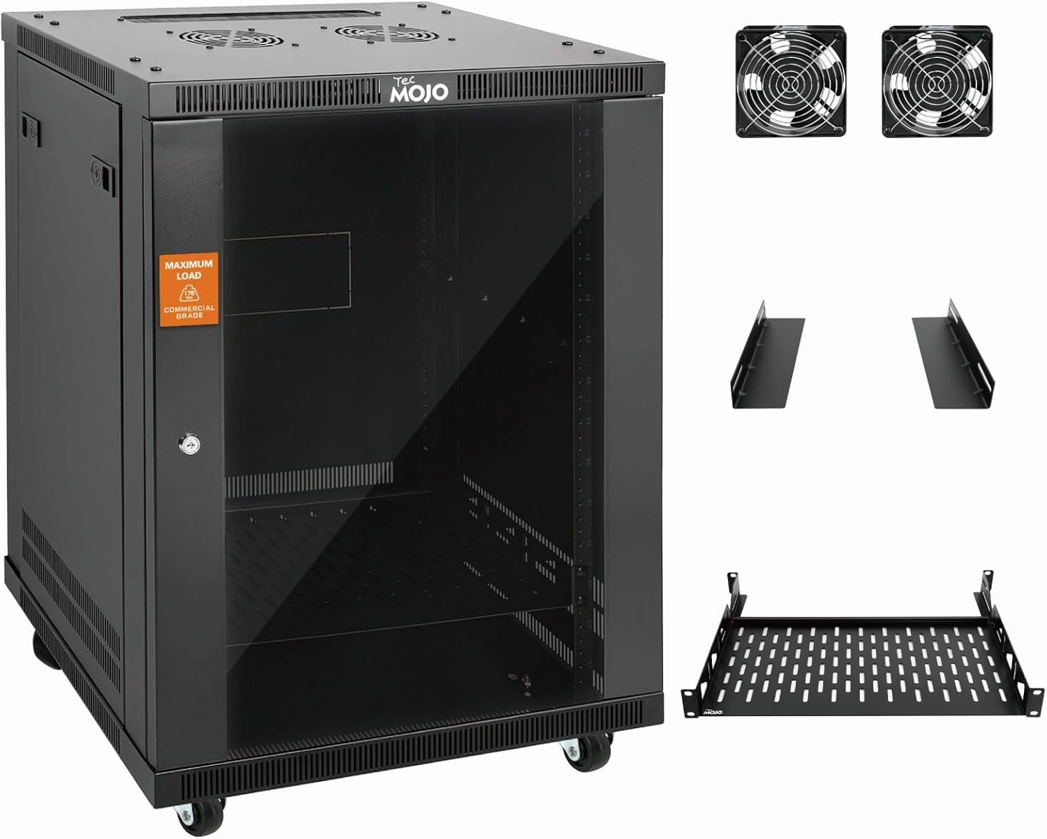 Tecmojo 15U Wall Mount Rack,15U Rack 17.7 Inch Depth,Hold Up to 176 Lbs,Enclosed Wall Mount Rack Kit for 19 Inch Network,Server and AV Gear,Glass Door(Elite Collection) audio rack,hi-fi component stand,media shelf,