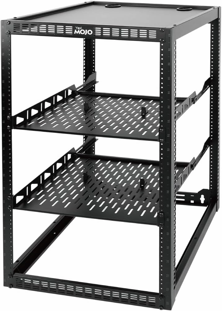 Tecmojo 20U Open Frame Network Rack for IT & AV Gear, Black, Alloy Steel, Rack Mount, Wall Floor Mount, Compatible with Networking Devices, Servers, IT Equipment rackmount gear,audio rack equipment,studio rackmounts,
